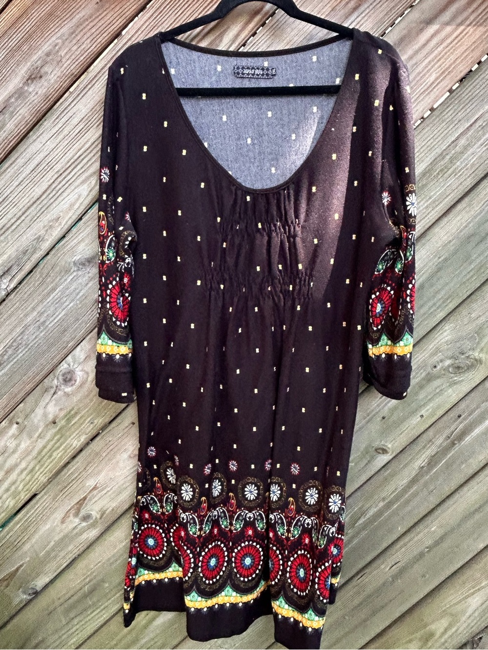 R&B Women’s Black Printed Boho 3/4 sleeve Dress size 2W